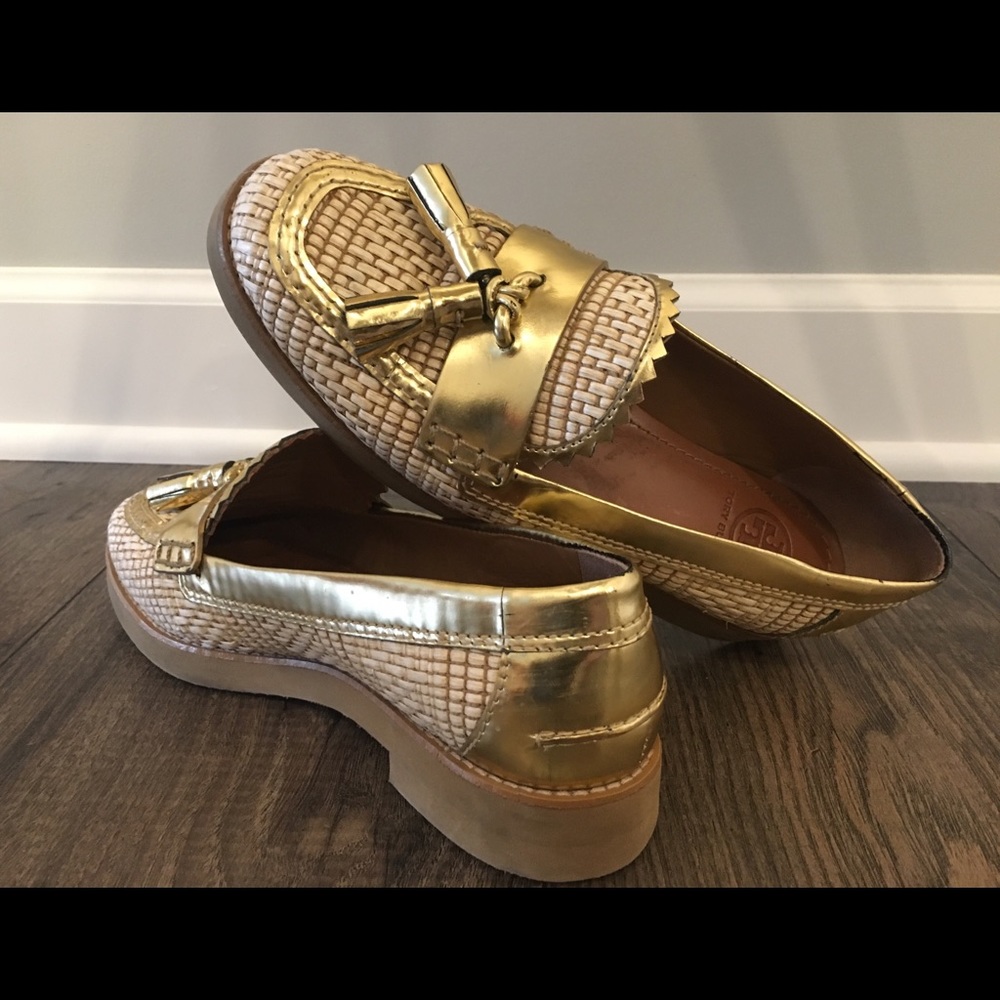 Tory Burch Gold Loafers